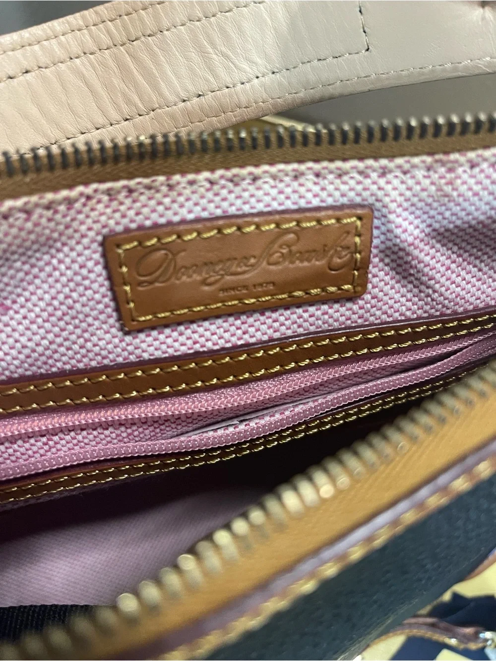 Dooney & Bourke Black Leather Hobo Bag (Black with Brown Trim)